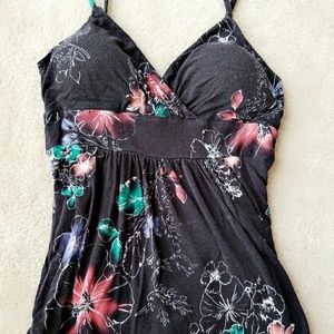Black floral padded tank top